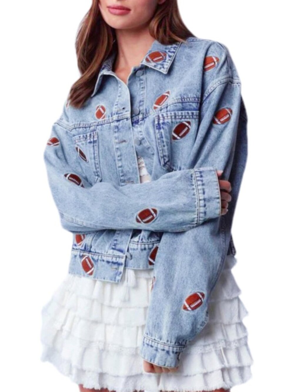 Women's Embroidered Button Up Cropped Denim Jackets Boyfriend Trucker Jean